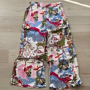 Nicole Miller - Linen Patterned Wide Leg Pants - M